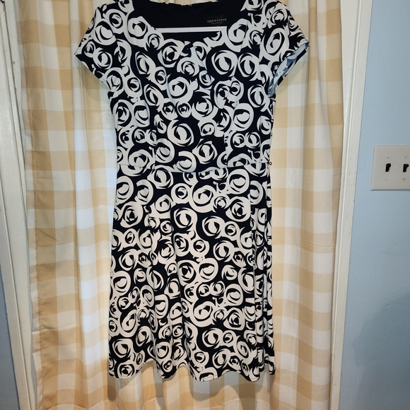 Connected Apparel navy and White Swirl Midi Dress - Picture 1 of 5